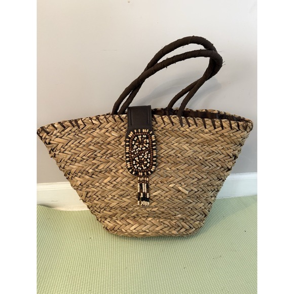 Sand N Sun Handbags - Sun & Same Beaded Straw Boho Purse Tote Beach Tan Coastal Resort Vacation